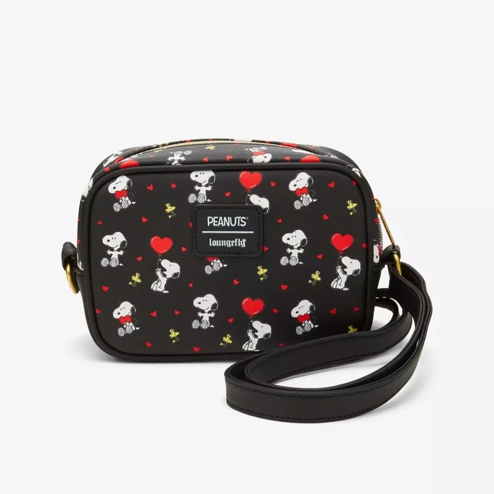 Loungefly Peanuts Snoopy & Woodstock Hearts Camera Crossbody Bag